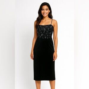 Long Black Formal with Silver flower Trim